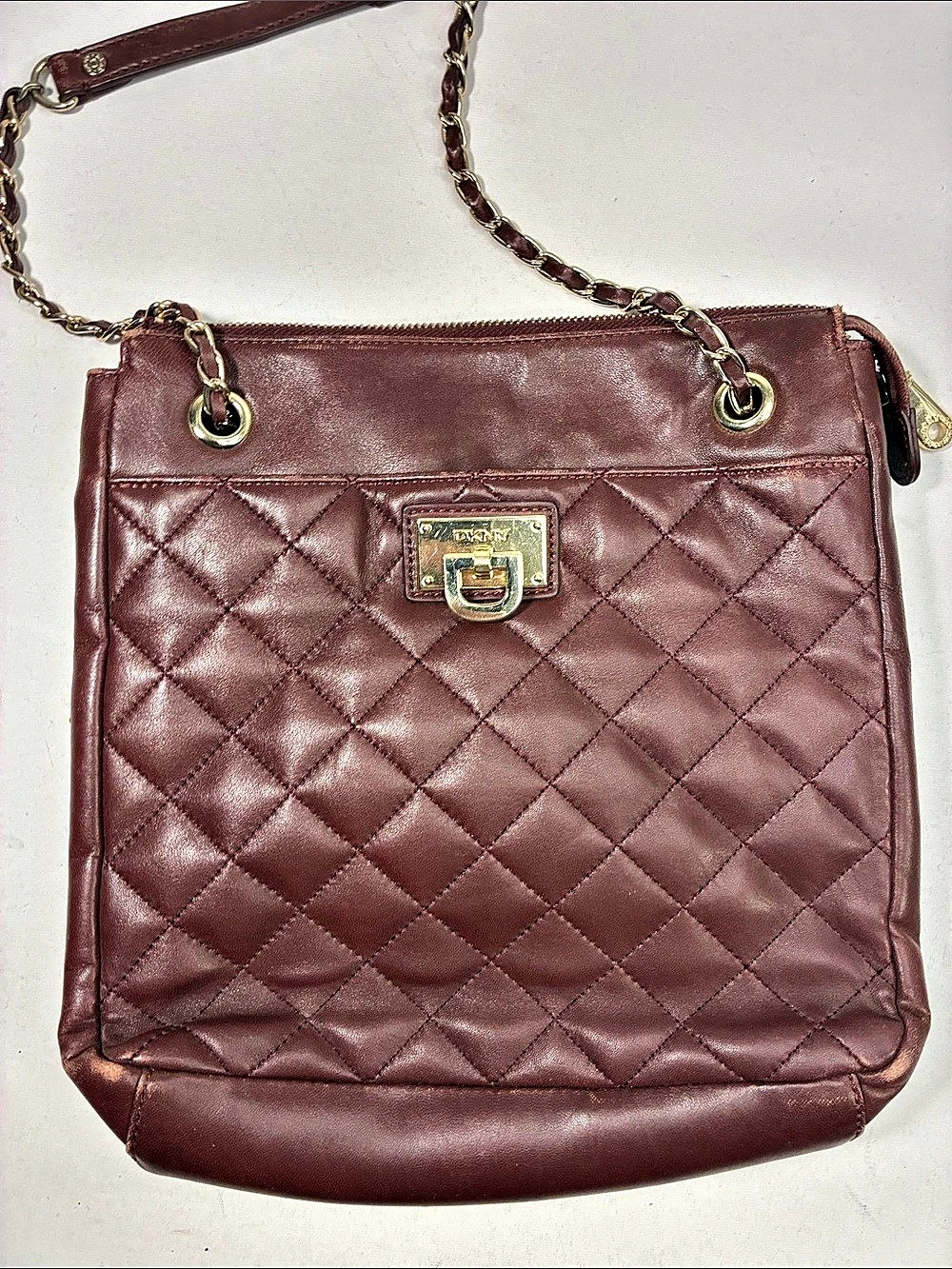 NINE WEST Quilted Chain Shoulder Bag in Burgundy